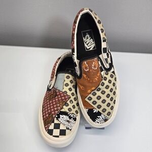 Vans Canvas Slip On Sneakers 7.5 Tiger Patchwork Paisley Checker Indie Skater